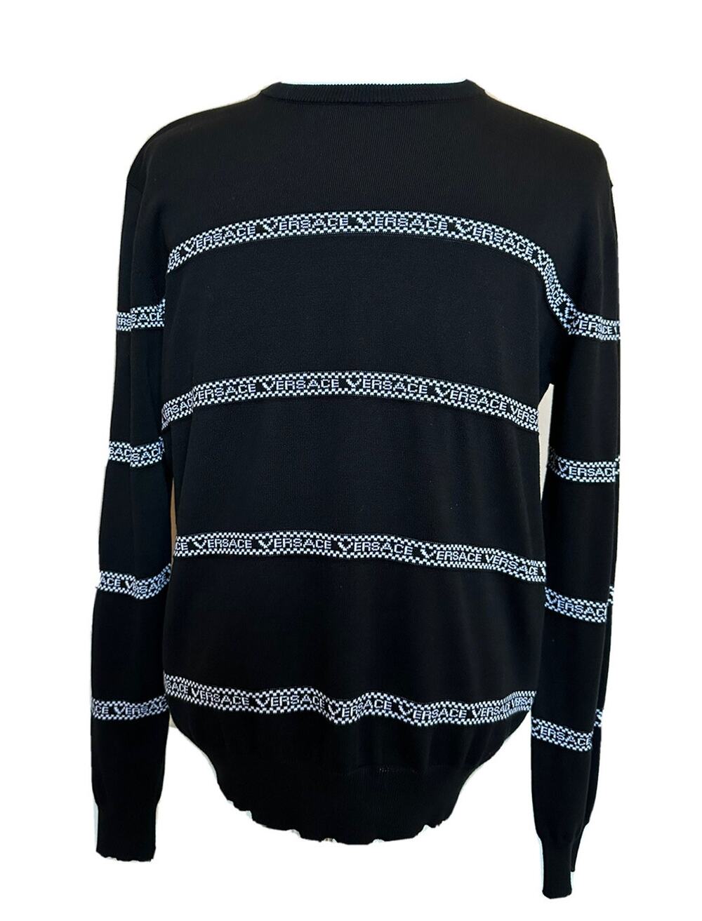 Versace Logo Cotton Knit Sweater Black 54 (2XL) Italy A89468S NWT $850